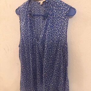 ON-34th Blue & White Leaf Print Sleeveless Blouse - Size 3X